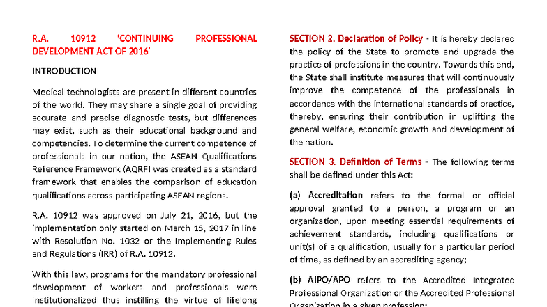 R.A. 10912: Professional Development Act & CPD Programs Overview - Studocu