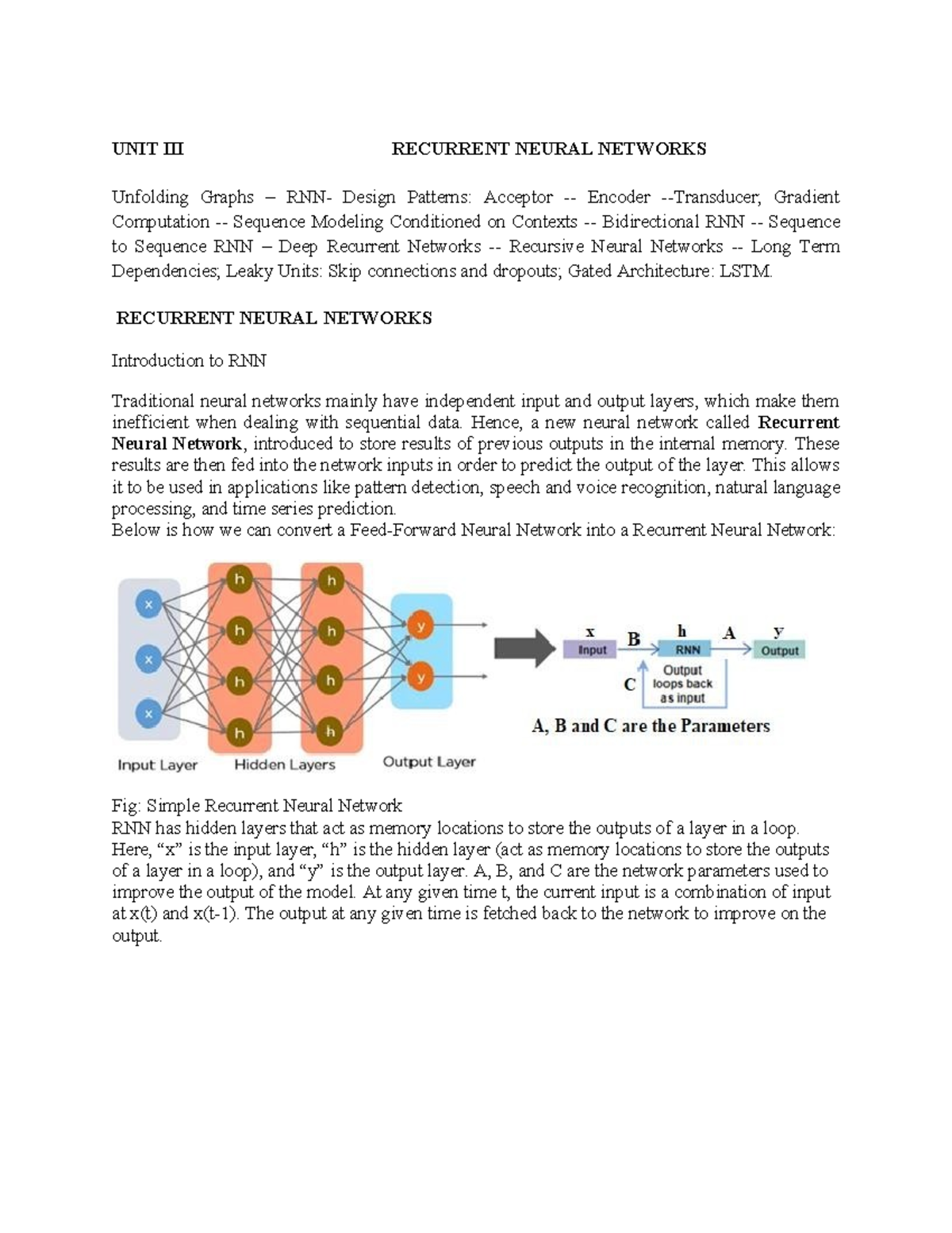 Unit-3,4,5 Notes - deep learning - UNIT III RECURRENT NEURAL NETWORKS ...