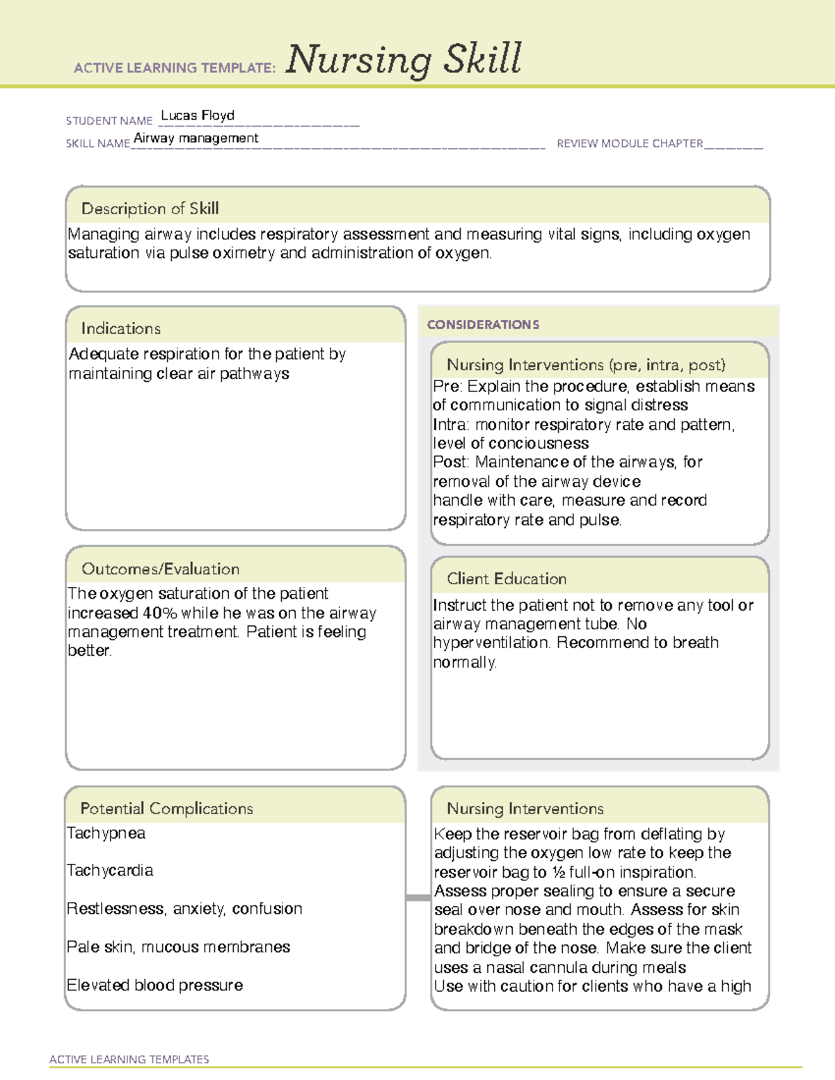 ACTIVE LEARNING TEMPLATE: Nursing Skill - Airway Management (ATI) - Studocu