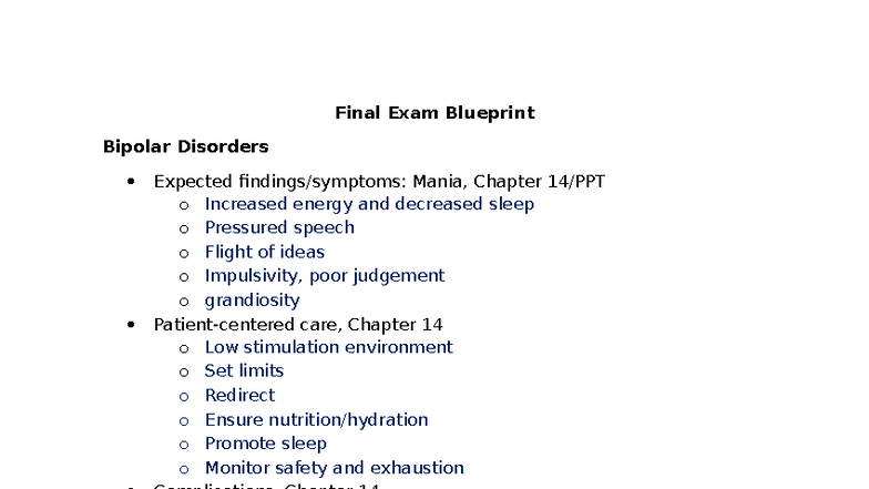 Final Exam Study Guide: Mental Health Disorders Overview ...
