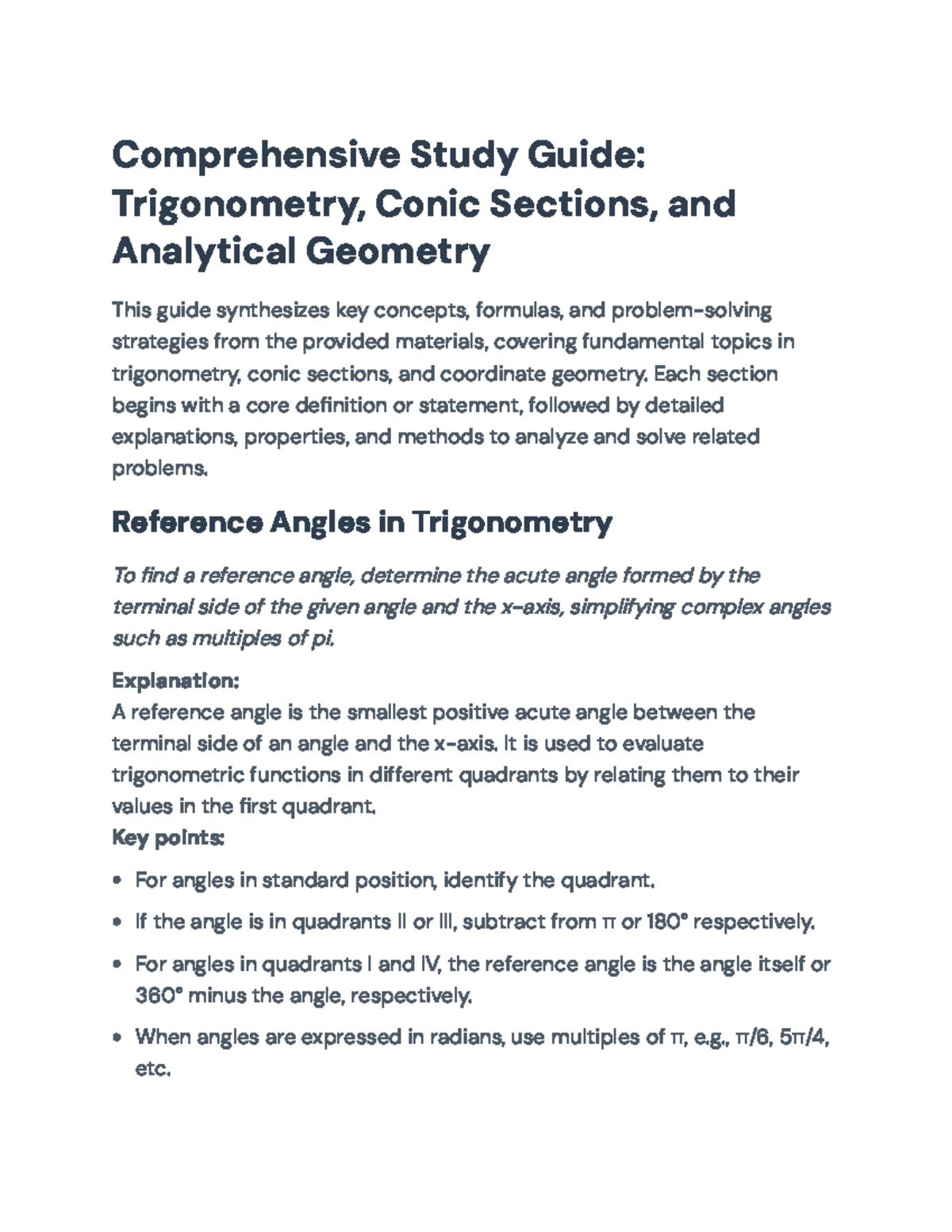 Comprehensive Study Guide: Trigonometry & Conics (MATH 101) - Studocu