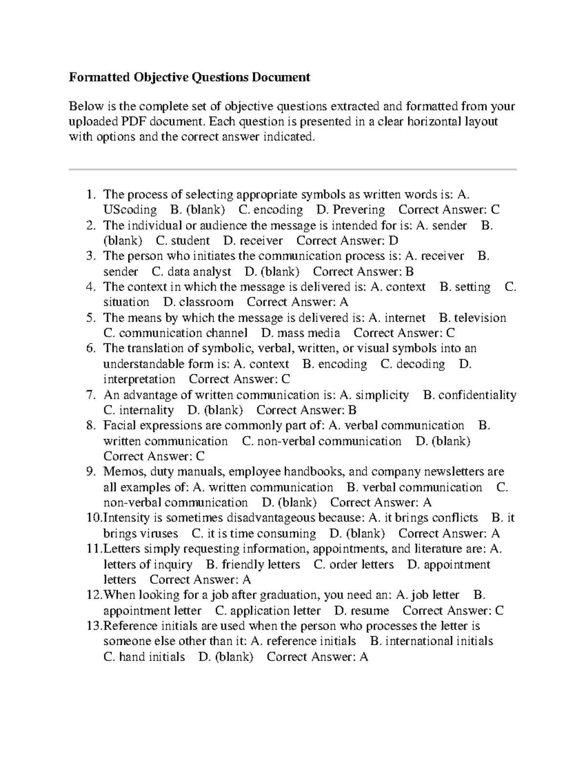 COMM OBJ 2 - Comprehensive Objective Questions Set - Studocu