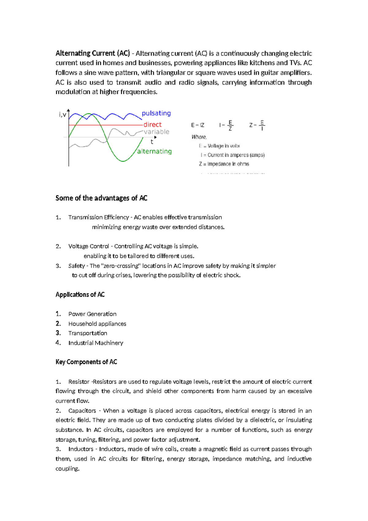 AC Fundamentals: Key Concepts, Advantages, and Applications - Studocu