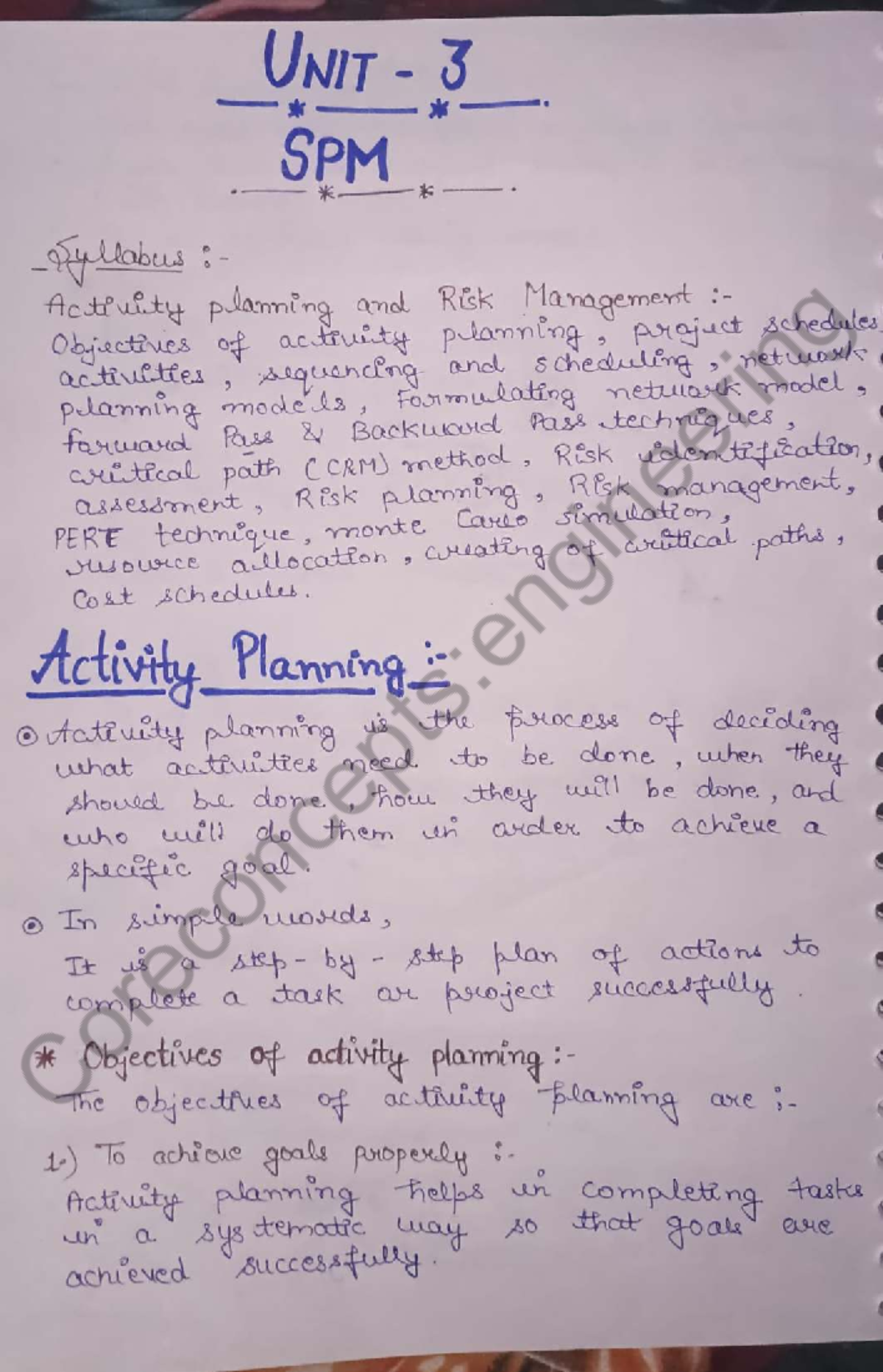 SPM Unit 3 Notes: Risk Management and Scheduling Techniques - Studocu