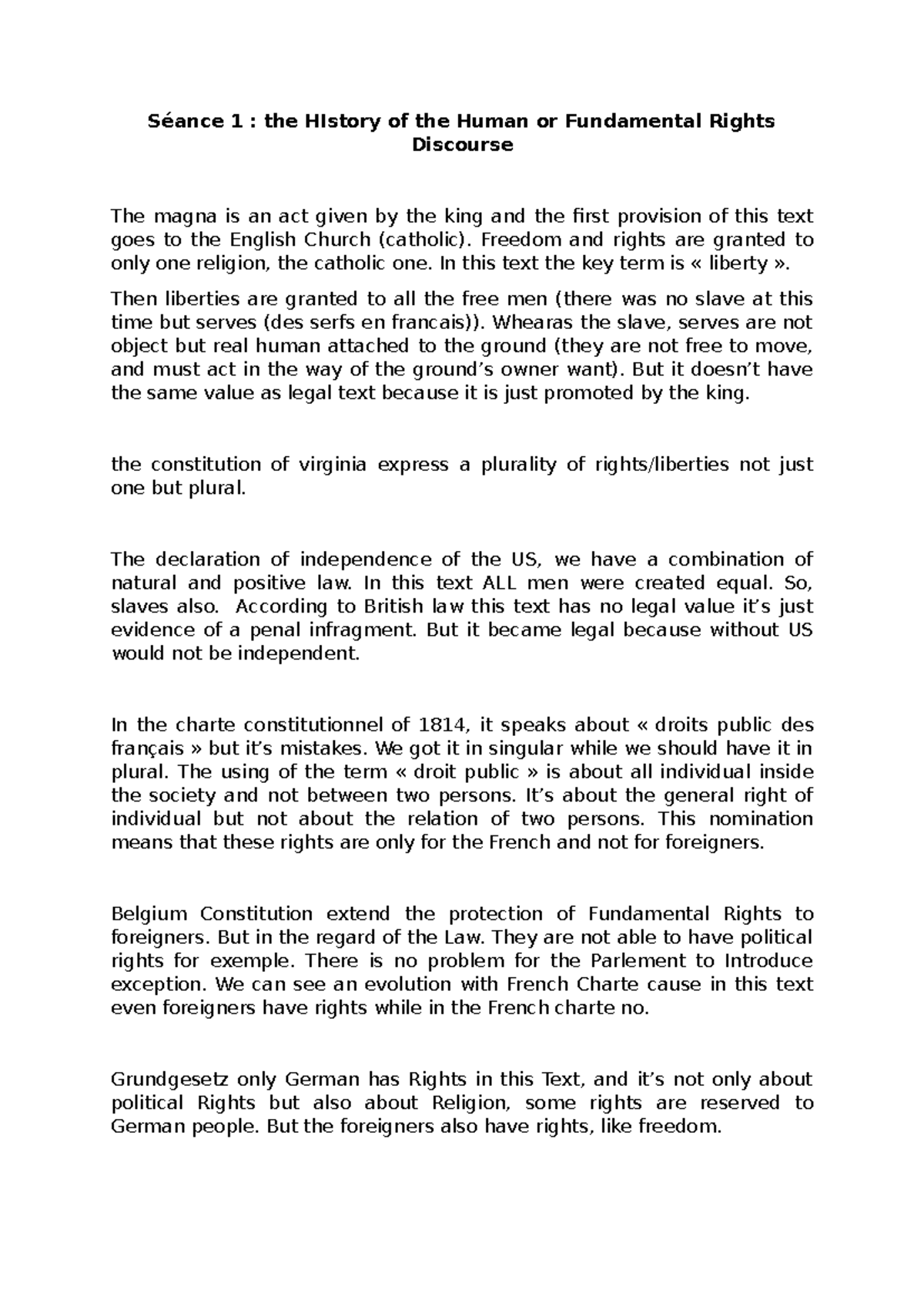 HIST 101: Lecture Notes on Human Rights and Fundamental Freedoms - Studocu