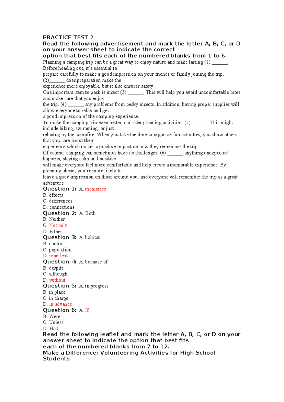 Practice Test 2 - English Language Skills Assessment - Studocu