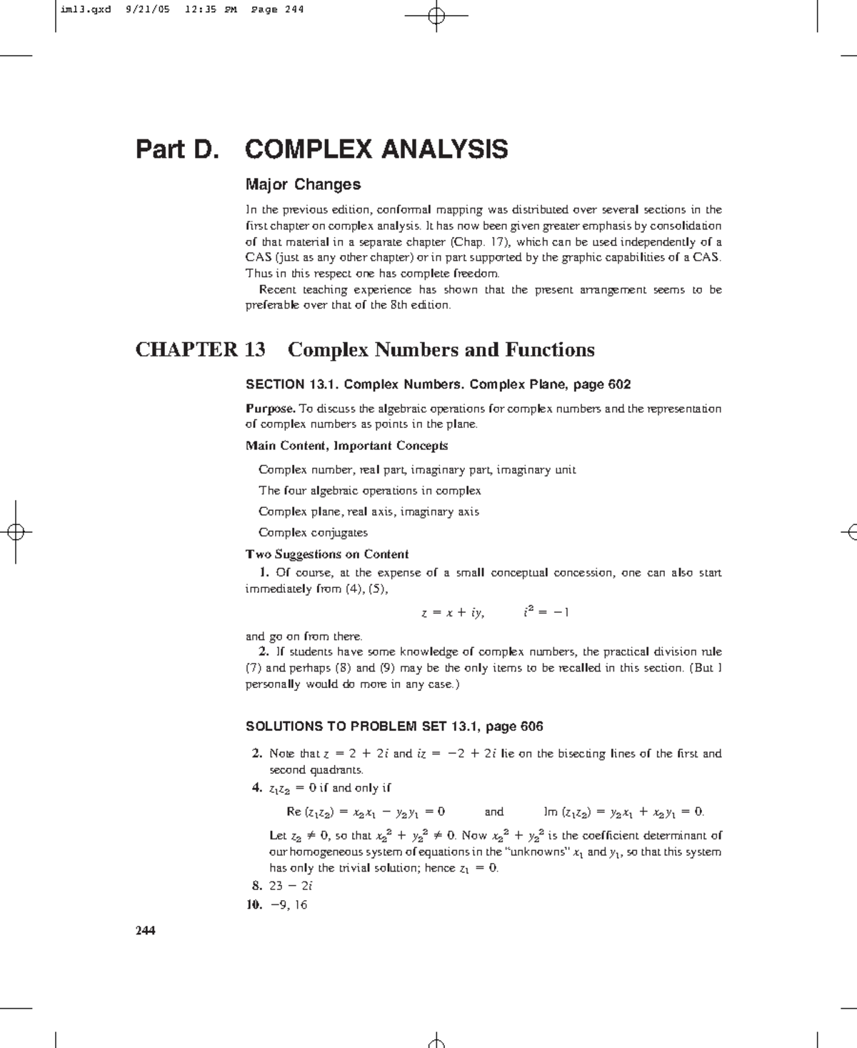 Ch13 - As mt - Part D. COMPLEX ANALYSIS Major Changes In the previous ...