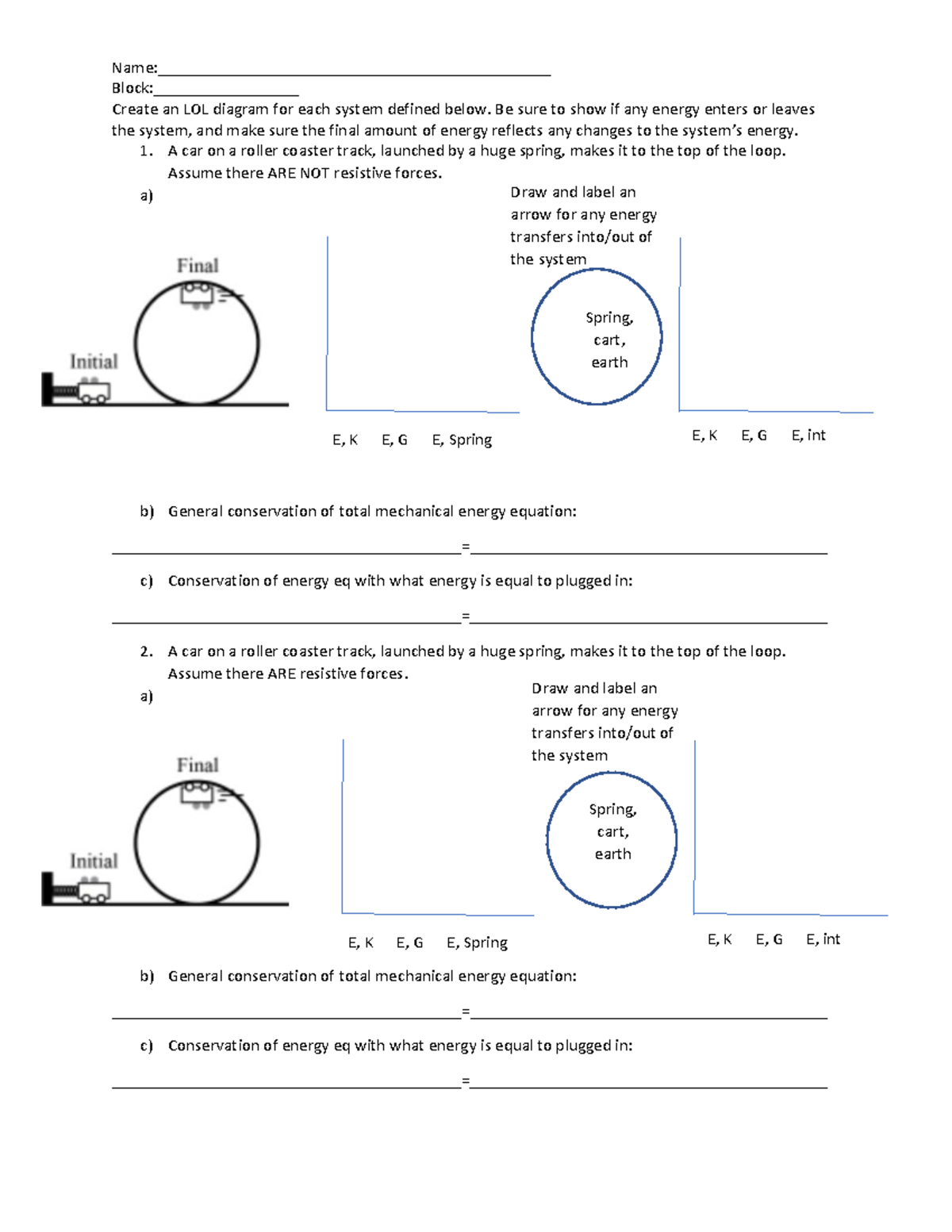 LOL Diagrams Practice: Conservation of Energy in Physics Systems - Studocu