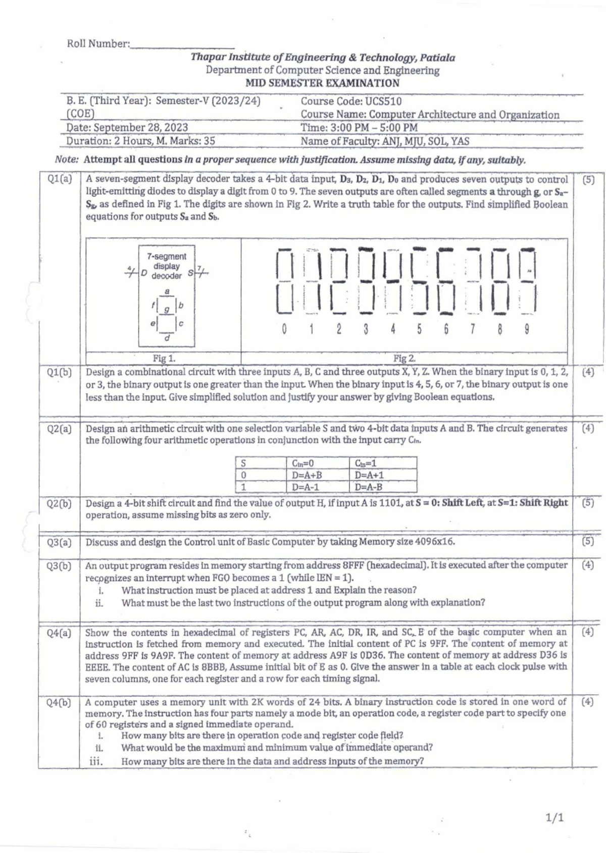 UCS510 - Mid Semester Exam Notes on Computer Architecture - Studocu