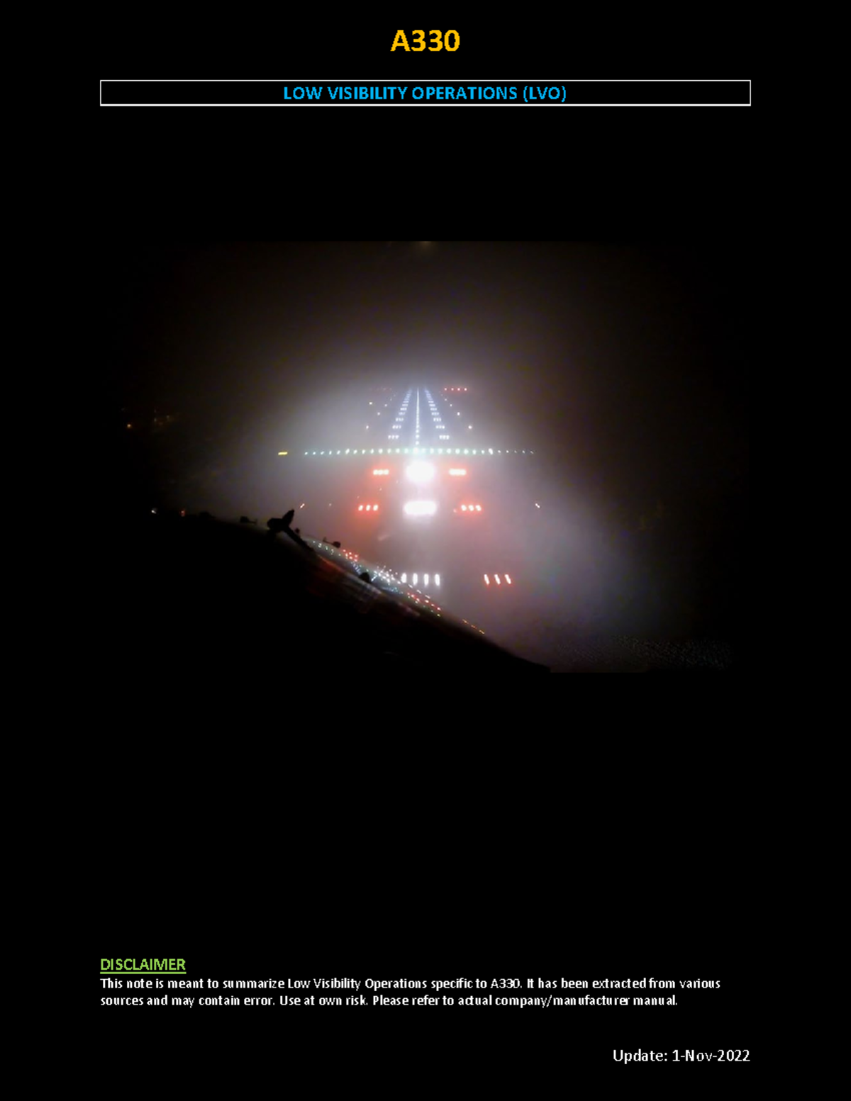 A330 LVO - Low Visibility Operations Overview and Guidelines - Studocu