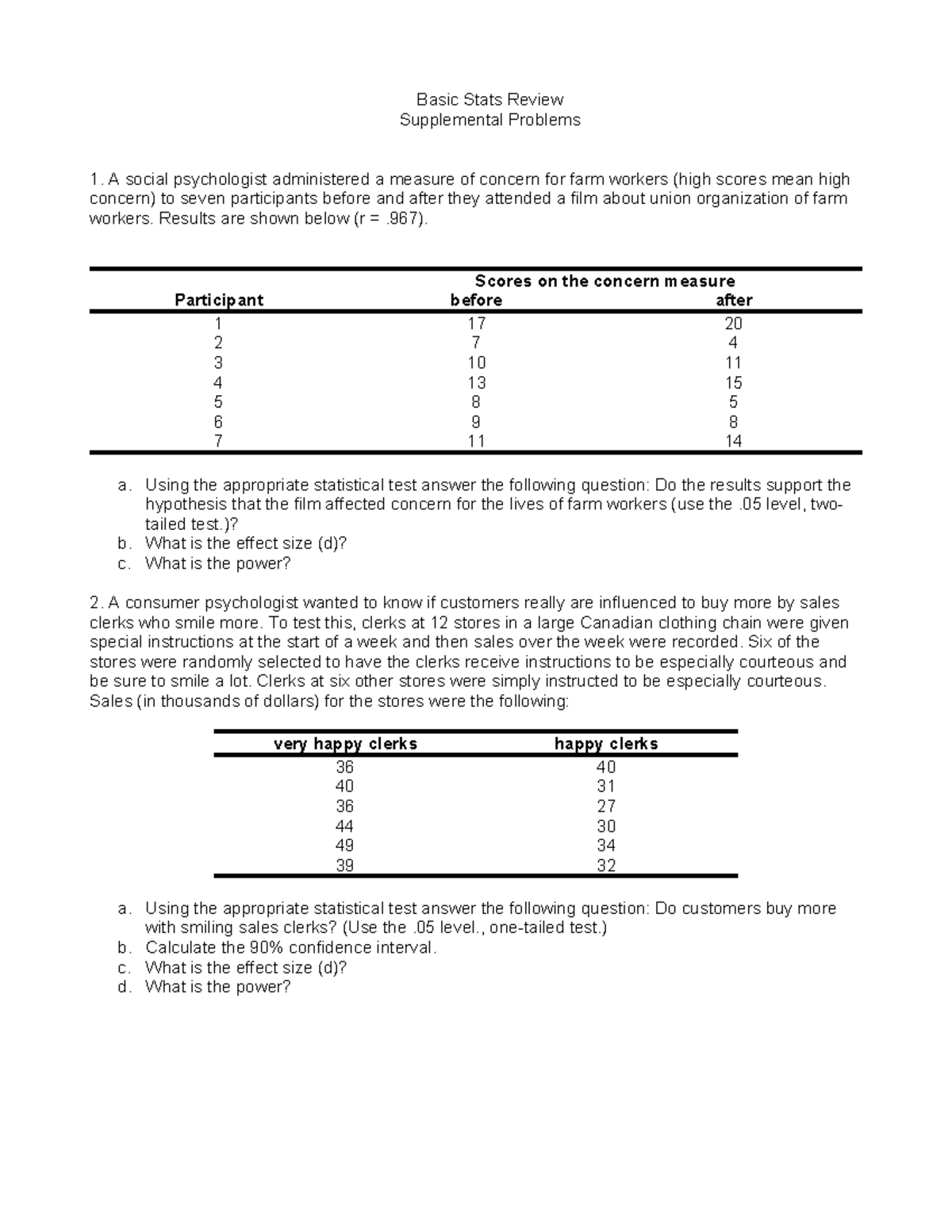 Basic Stats Review Supplemental Problems 2024 - Studocu