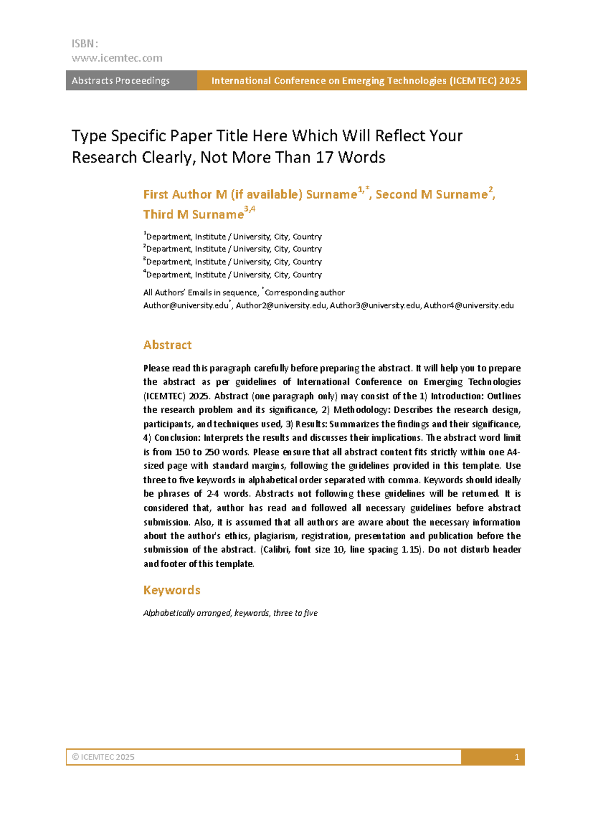 ICEMTEC 2025 Abstract Submission Guidelines and Template - Studocu