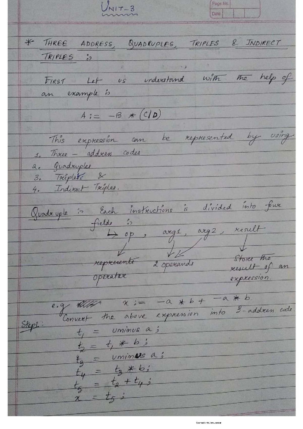 Unit 3 CD: Understanding Three Address Codes and Their Representations ...