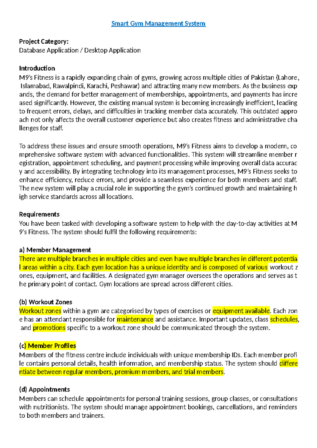 Smart Gym Management System Project: Database Application Overview ...