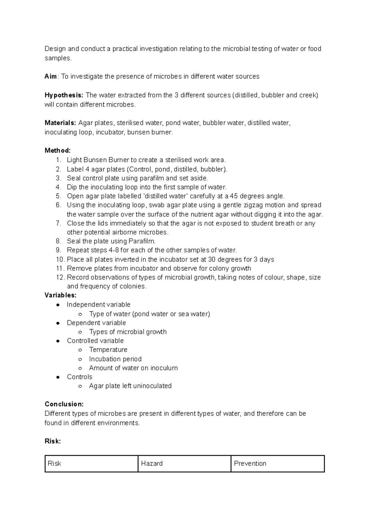 Module 7.1.3 Practical Investigation: Microbial Testing of Water ...