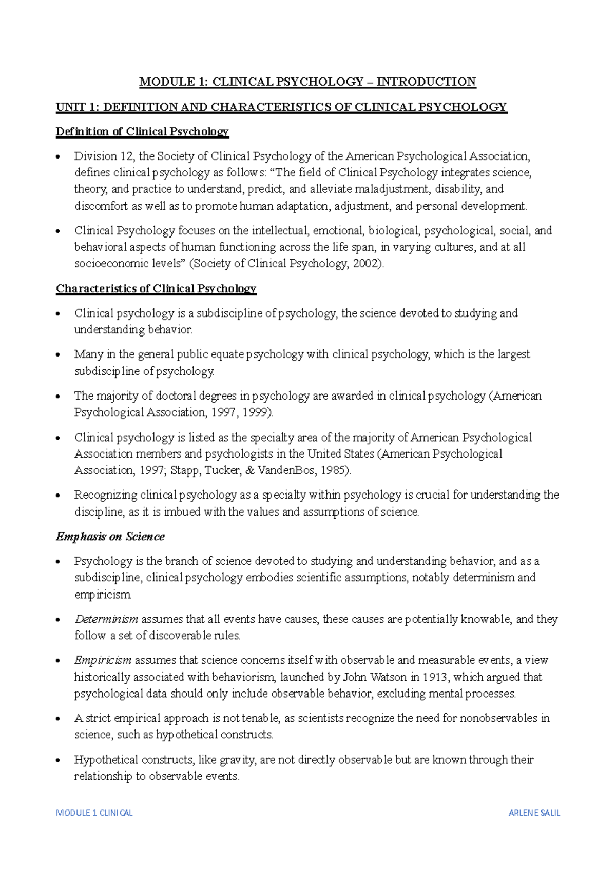 Module 1: Introduction to Clinical Psychology - Key Concepts and Ethics ...