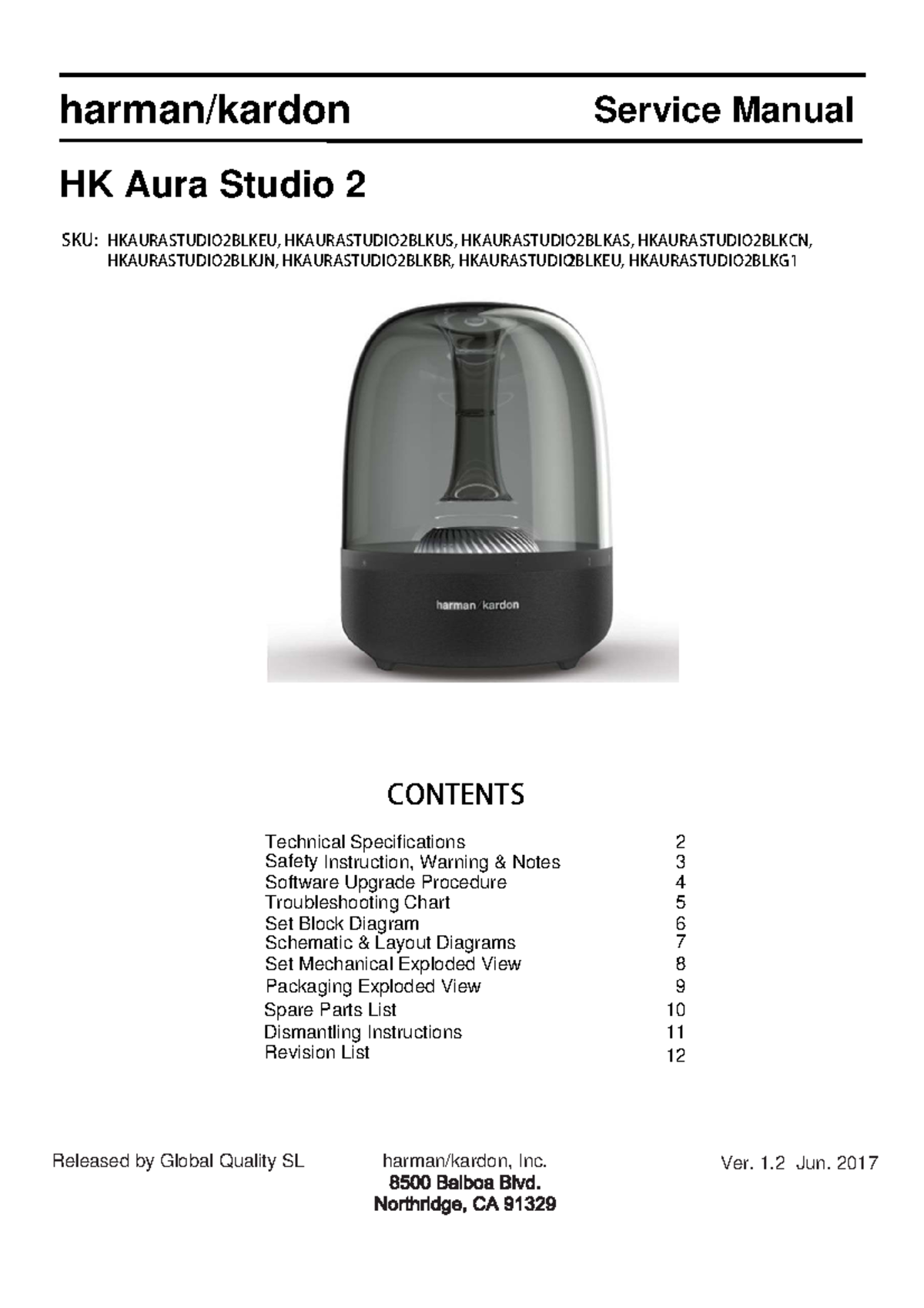 Service Manual for HK Aura Studio 2: Specs, Safety