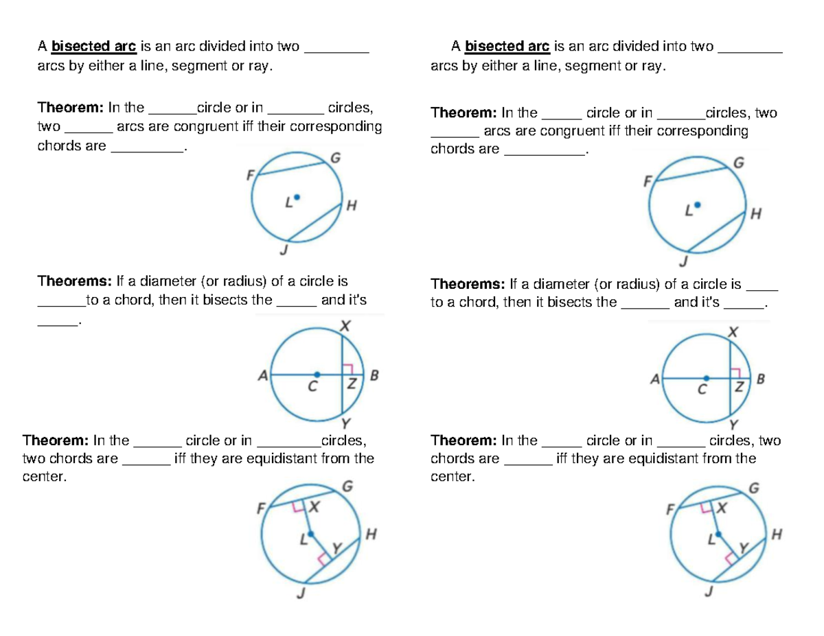 Circle theorem - asd - A bisected arc is an arc divided into two ...