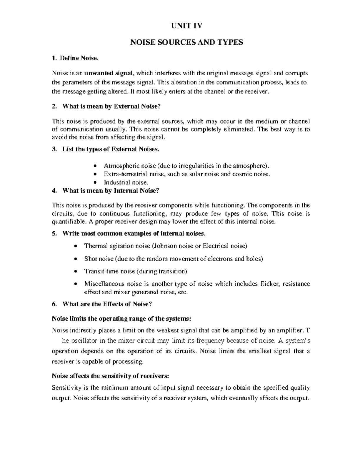 UNIT IV: NOISE SOURCES AND TYPES - AC UNIT 5 Notes - Studocu