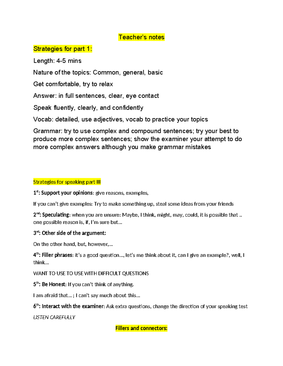 Teacher's Notes: Strategies for Speaking Part 1 (Exam Prep) - Studocu