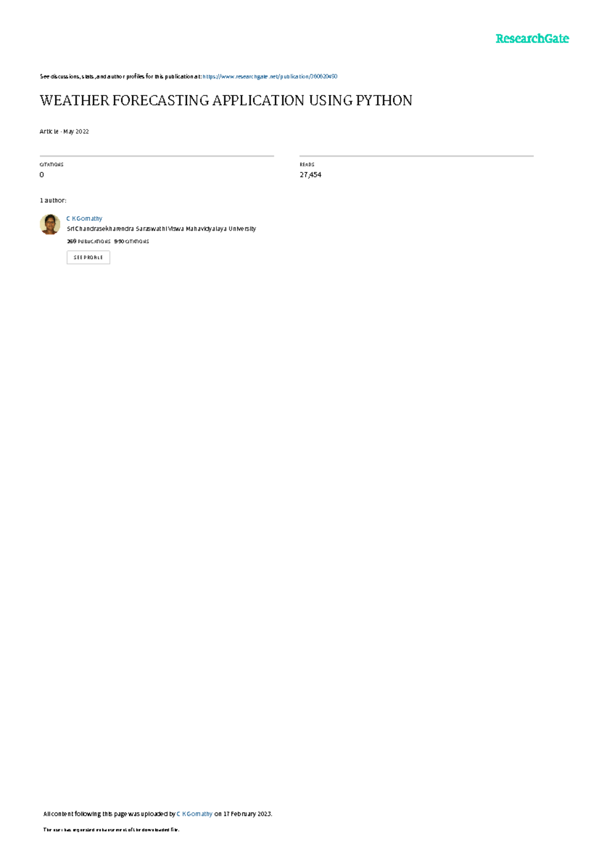 Weather Forecasting Application Using Python - CSE 2022 Project - Studocu