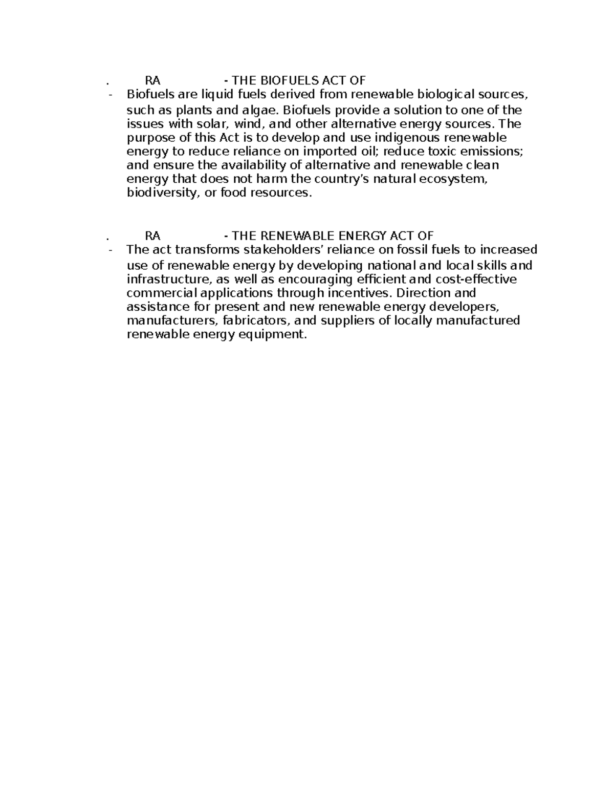 Second Assignment - Help yourself - 1. RA 9367 - THE BIOFUELS ACT OF ...