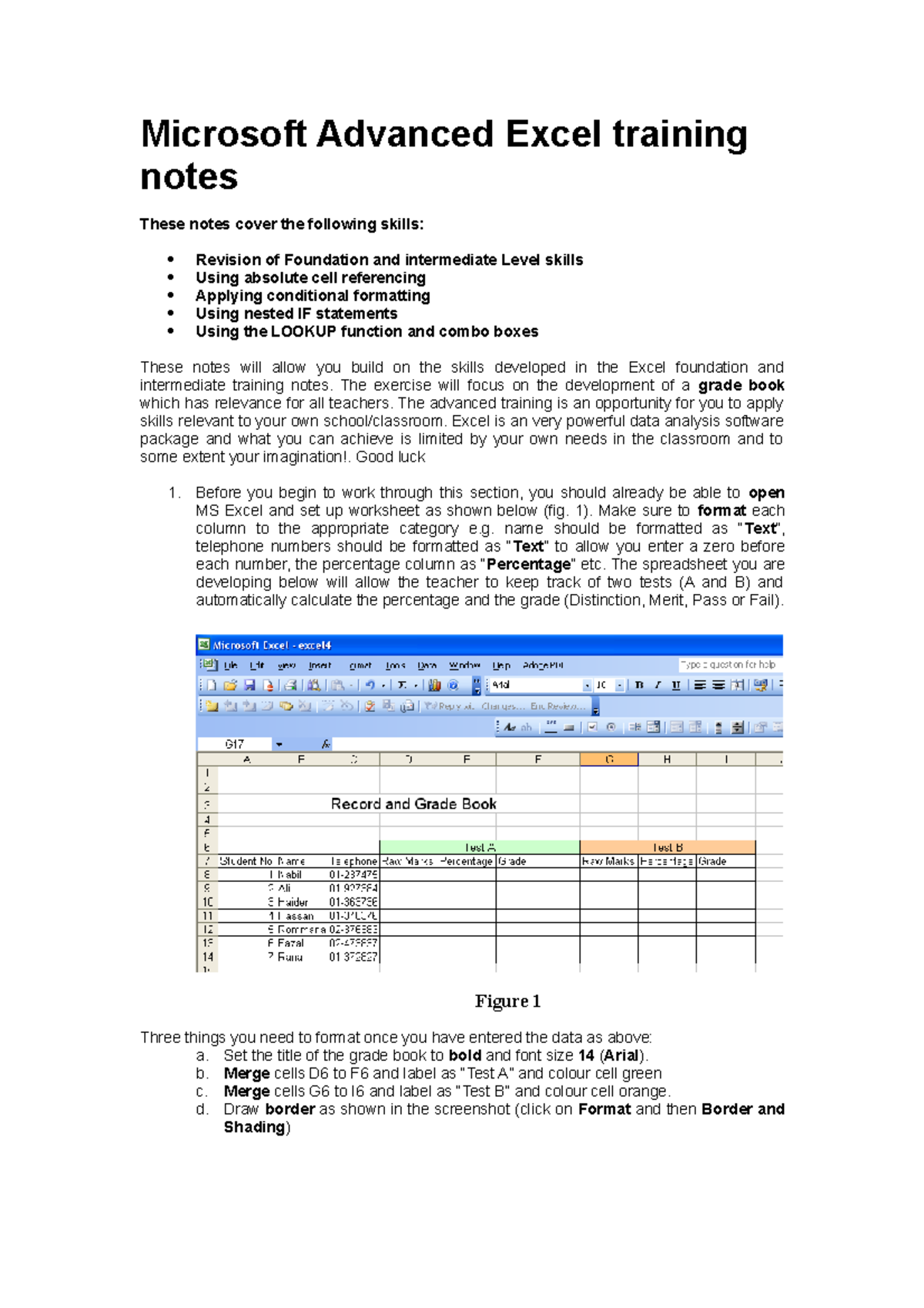 MS Excel advanced - Microsoft Advanced Excel training notes These notes ...