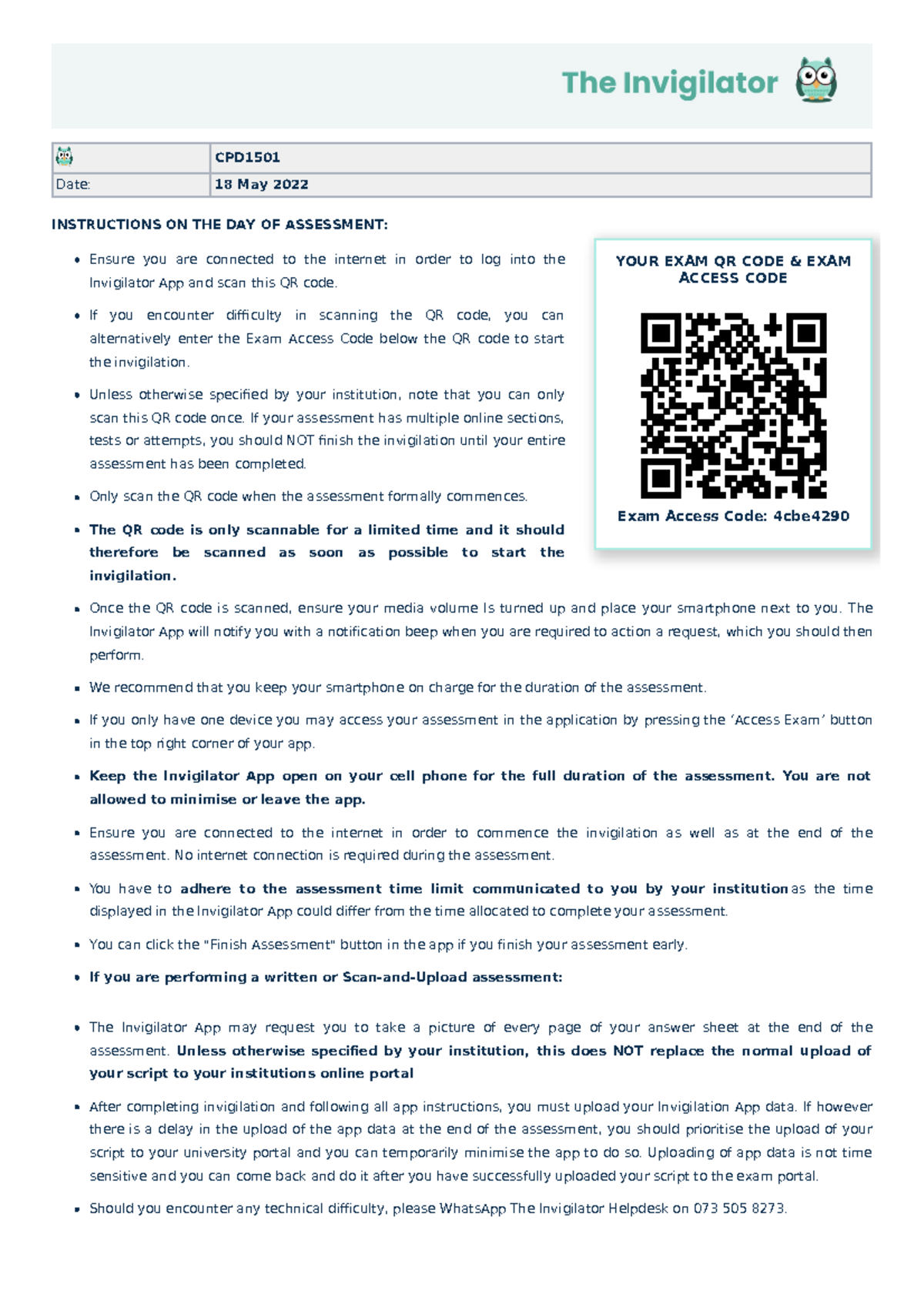 CPD1501 Final Exam Instructions & Access Guide - May/June 2022 - Studocu