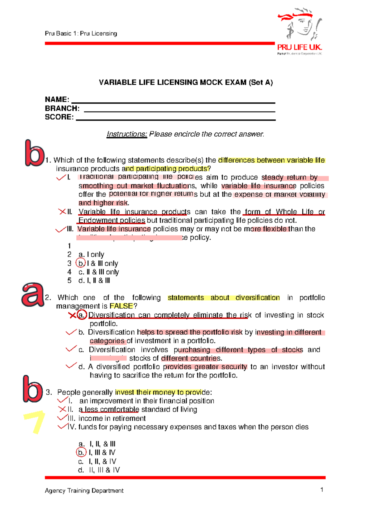 001 - A2D Variable Life Insurance Mock Exam Reviewer (Set A) - Studocu