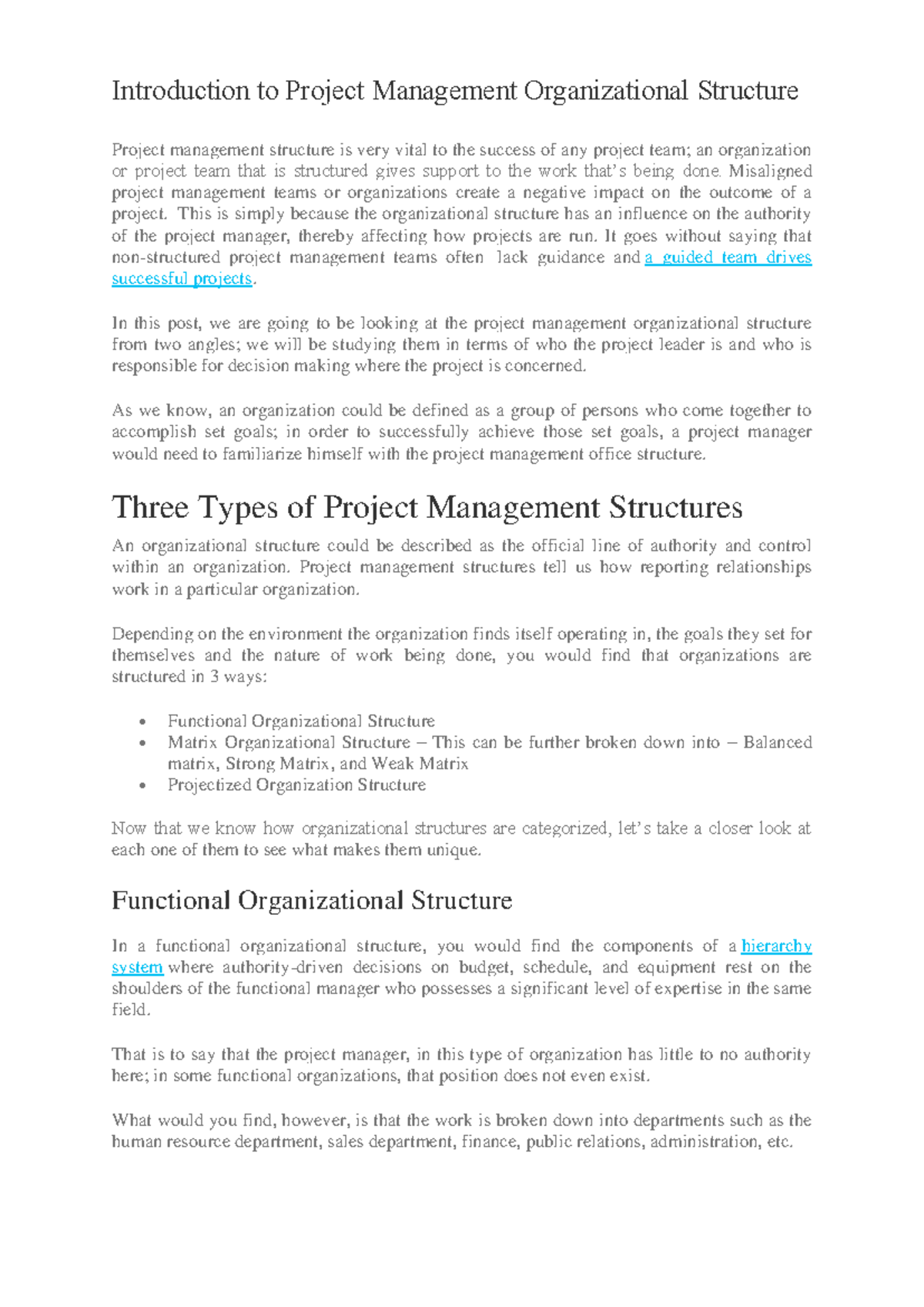 PM 101: Intro to Project Management Organizational Structures - Studocu