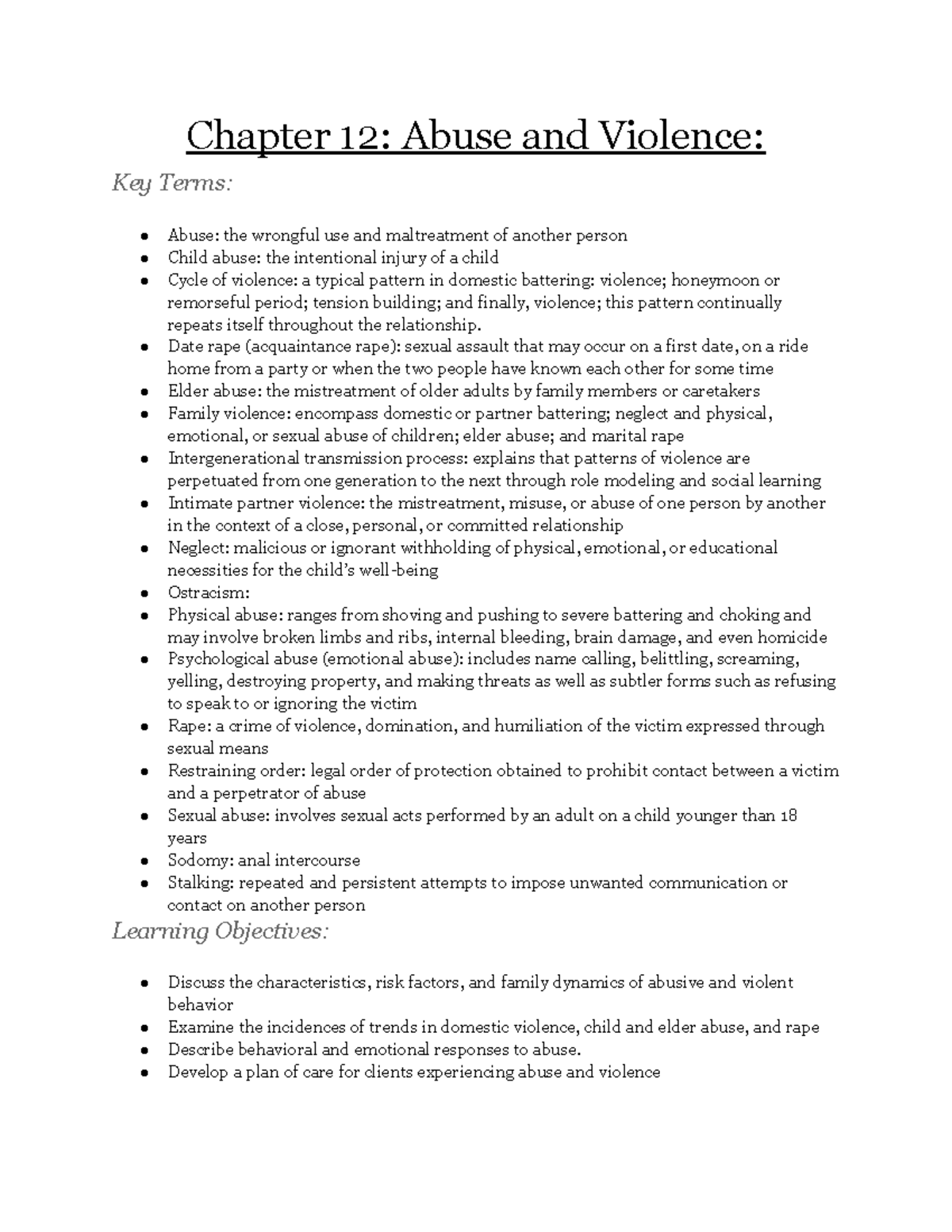 Chapter 12 Notes - Abuse and Violence Principles in Social Work - Studocu