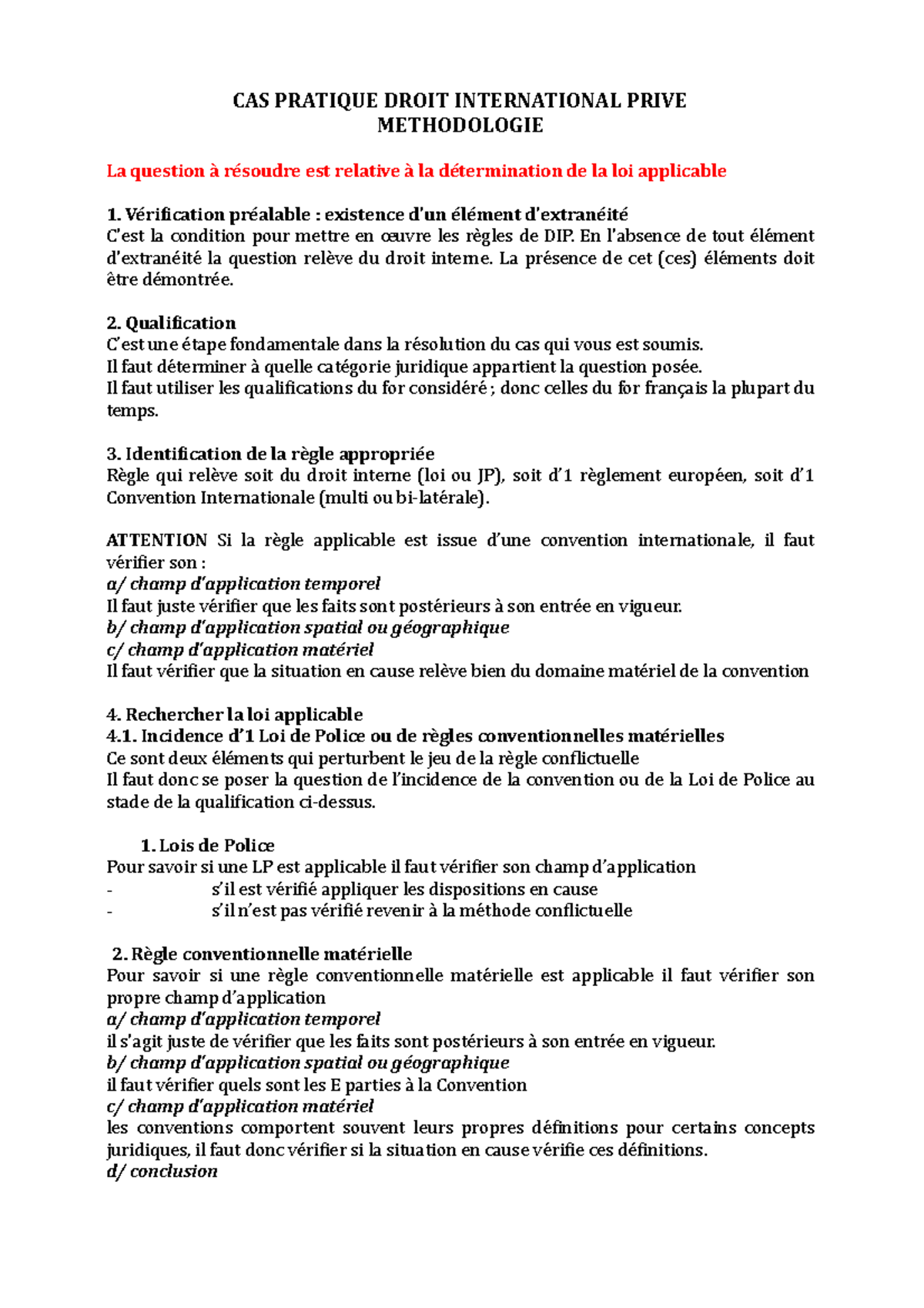 Méthodologie du cas pratique en droit international privé - Studocu