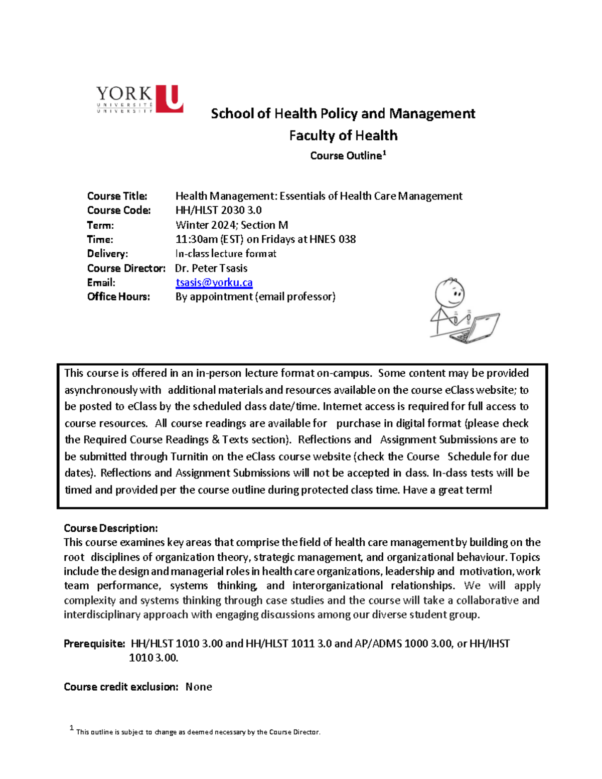 Health Management Course Outline - HLST 2030 W24 (Winter 2024) - Studocu