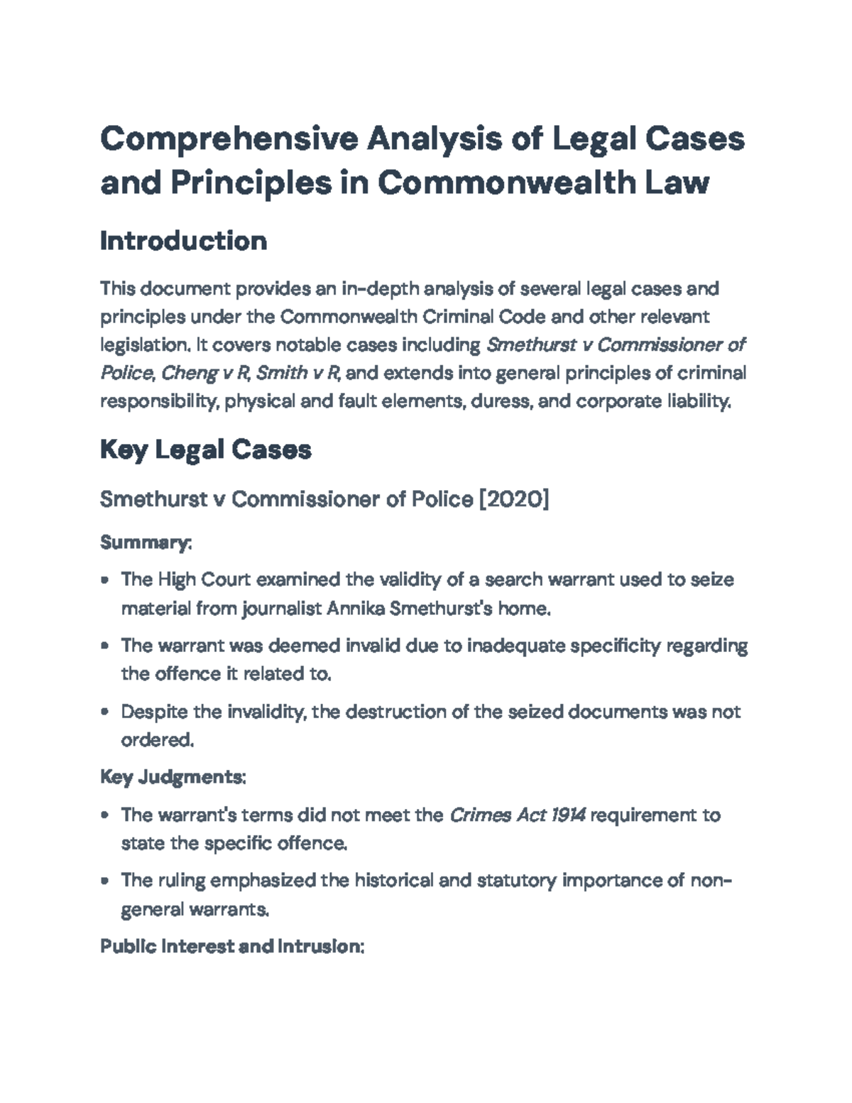 Comprehensive Review of Commonwealth Criminal Law Cases and Principles ...