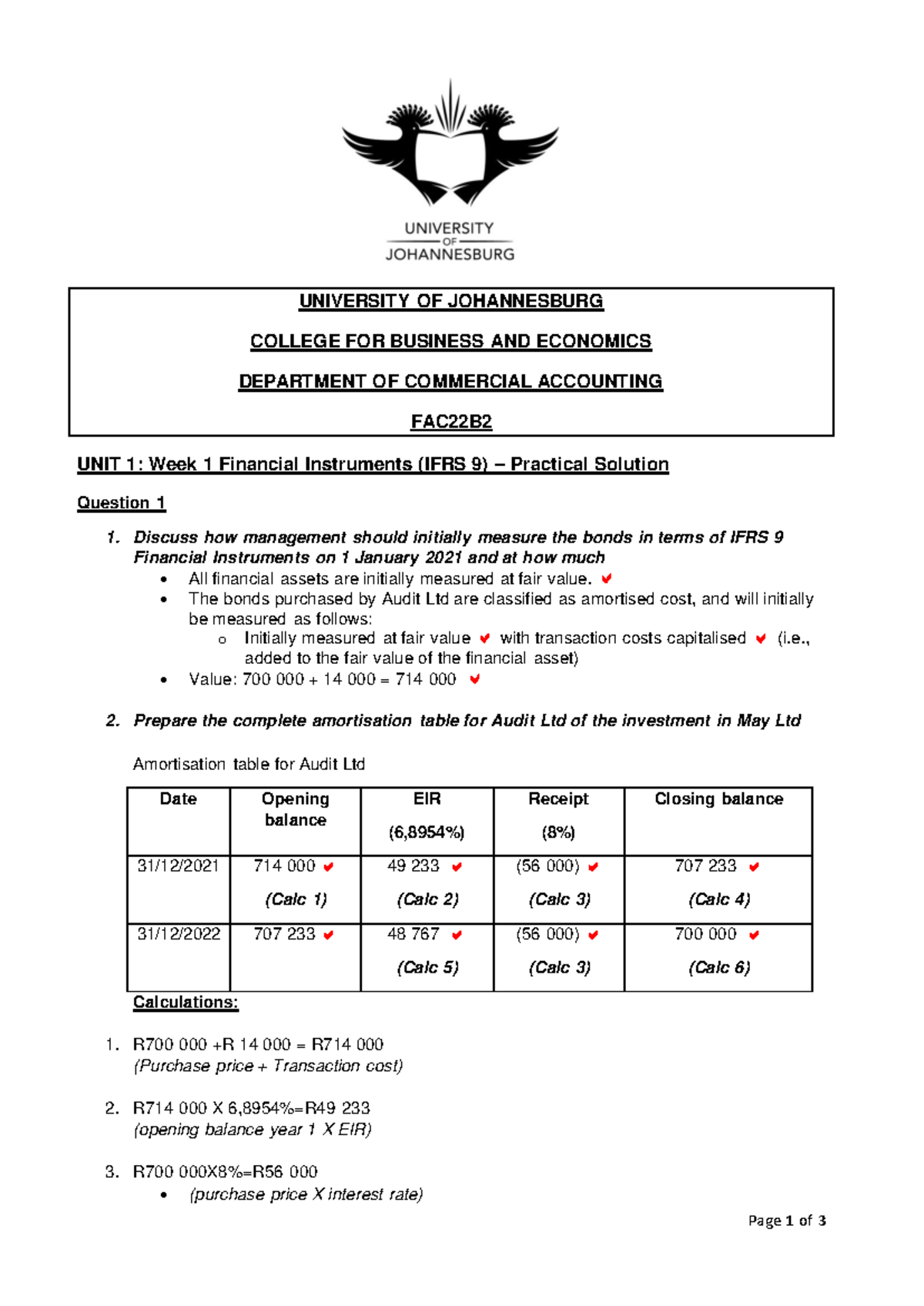 FAC22B 2 Unit 1 Financial Instruments Week 1 Practical Solutions Exam ...