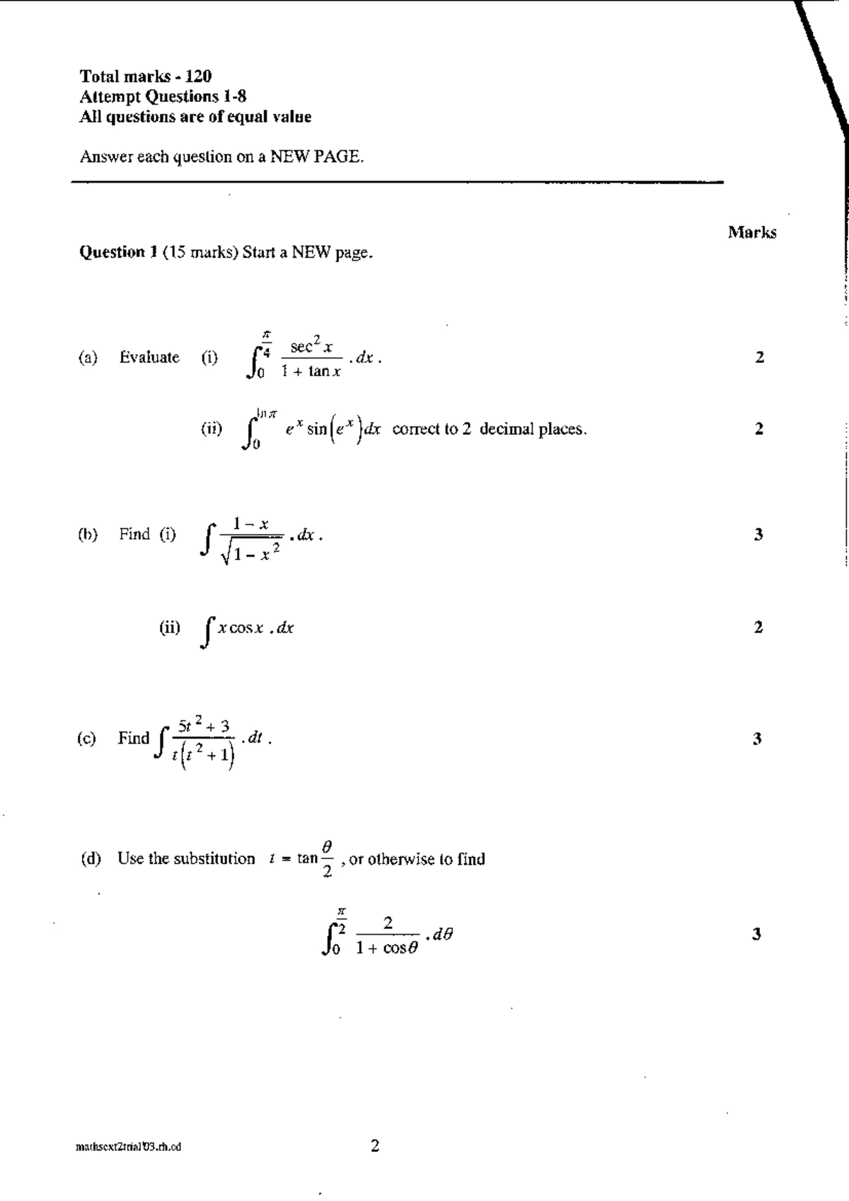 Ext 2 Trial Exam 2000 - Mathematics Concepts and Problems - Studocu