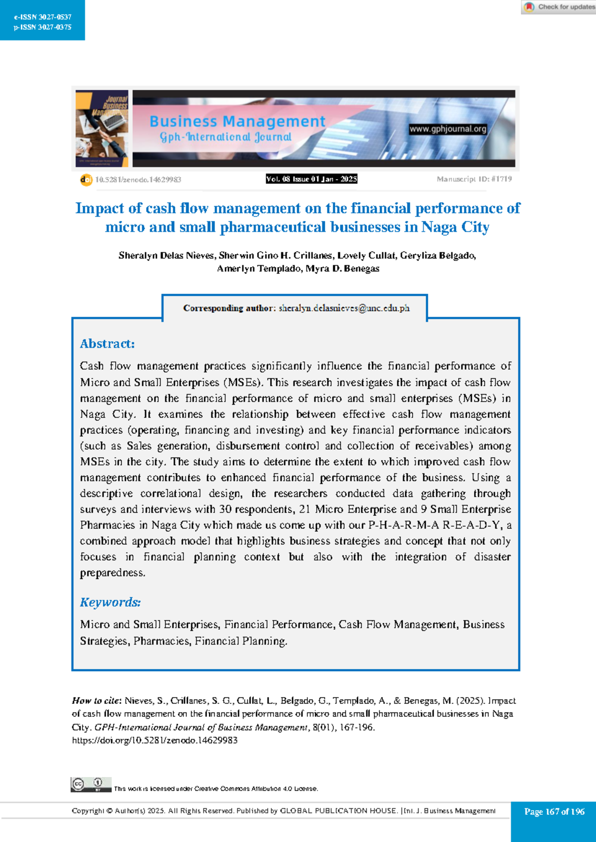 Impact of Cash Flow Management on Financial Performance of MSEs in Naga ...