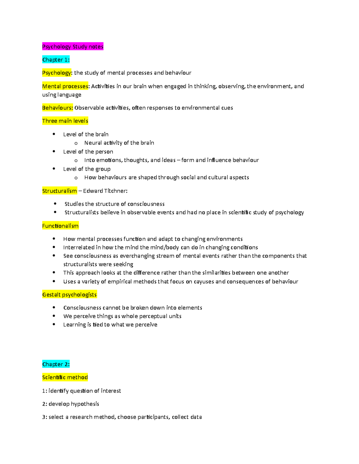 Final Exam Study Notes for PS 101: Key Concepts in Psychology - Studocu