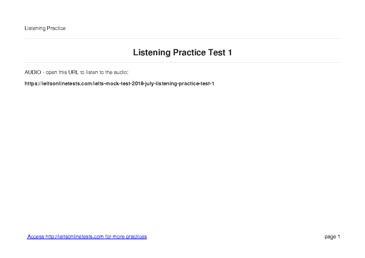 Listening Practice Test 1 - IELTS Preparation (v4) - Studocu
