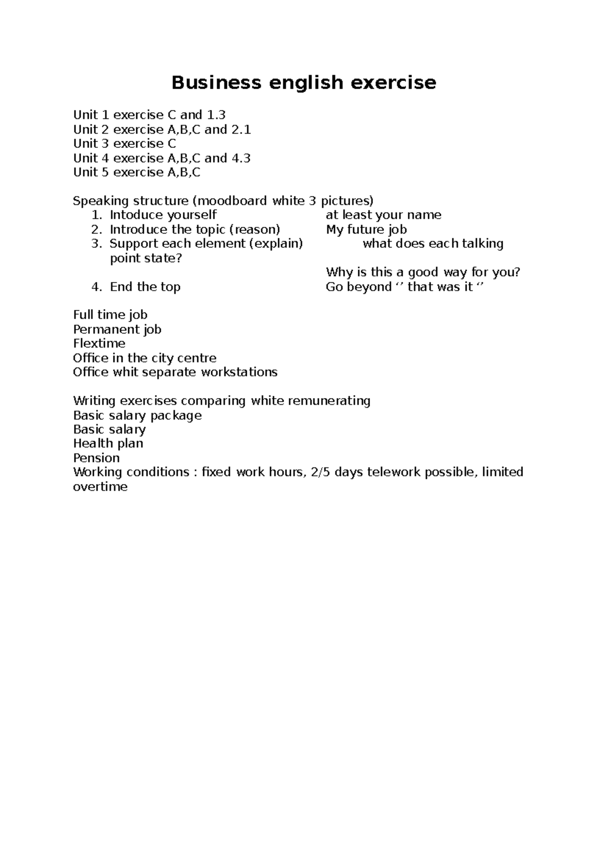Business English Exercises: Units 1-5 Overview and Speaking Structure ...