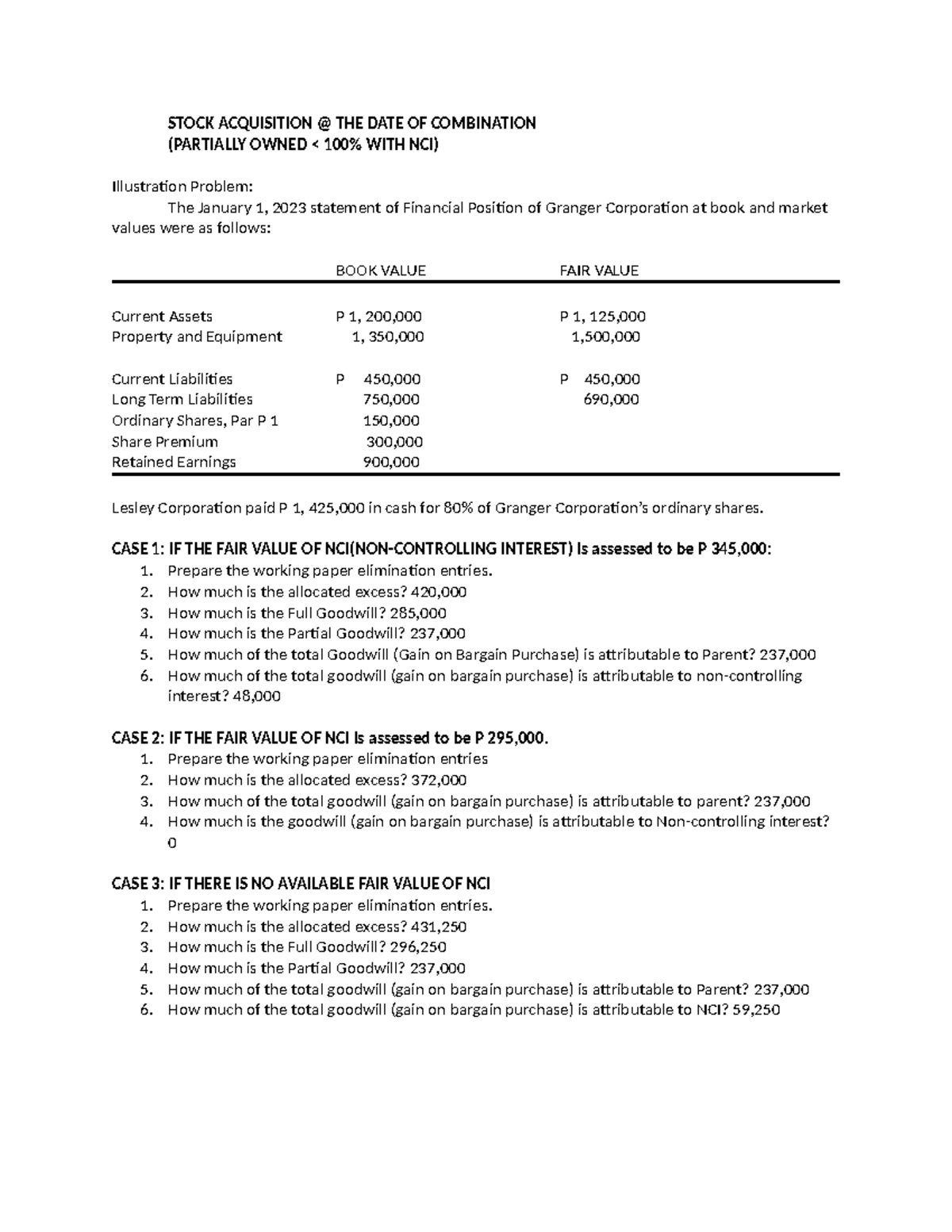 STOCK ACQUISITION & BUSINESS COMBINATION CASE STUDY (FIN 101) - Studocu