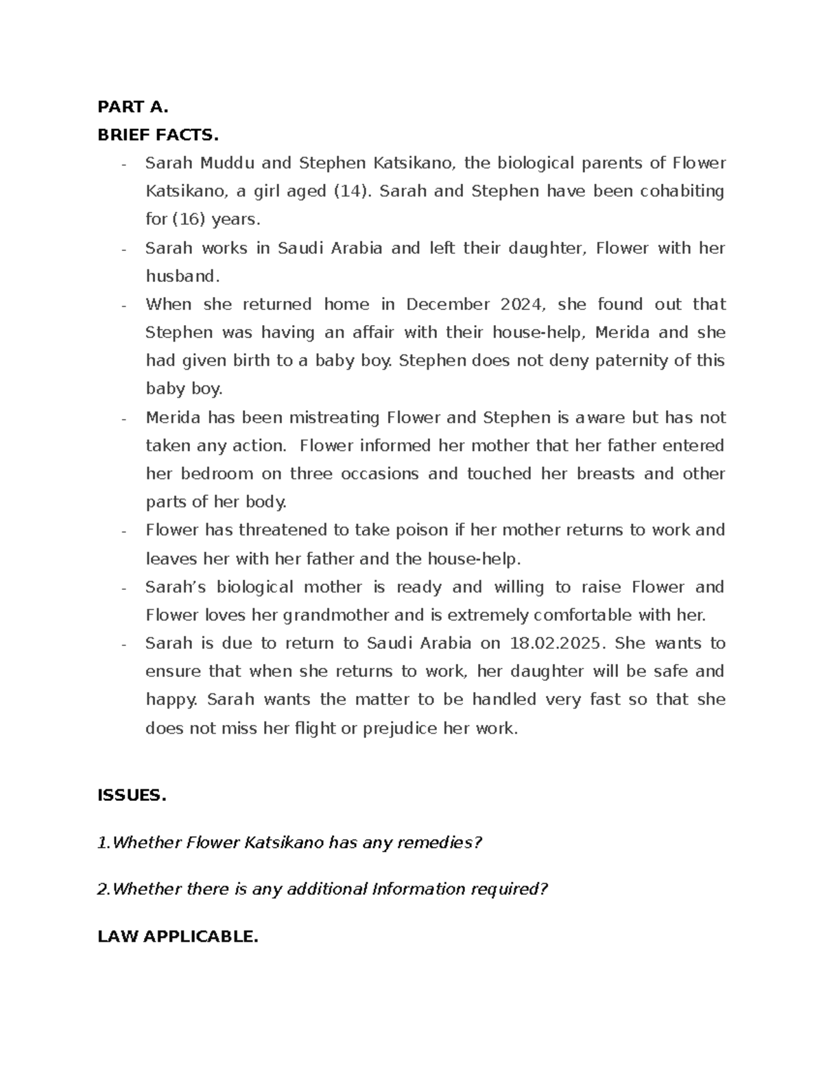 Family Law Case Study: Custody and Welfare Issues (FAM 202) - Studocu