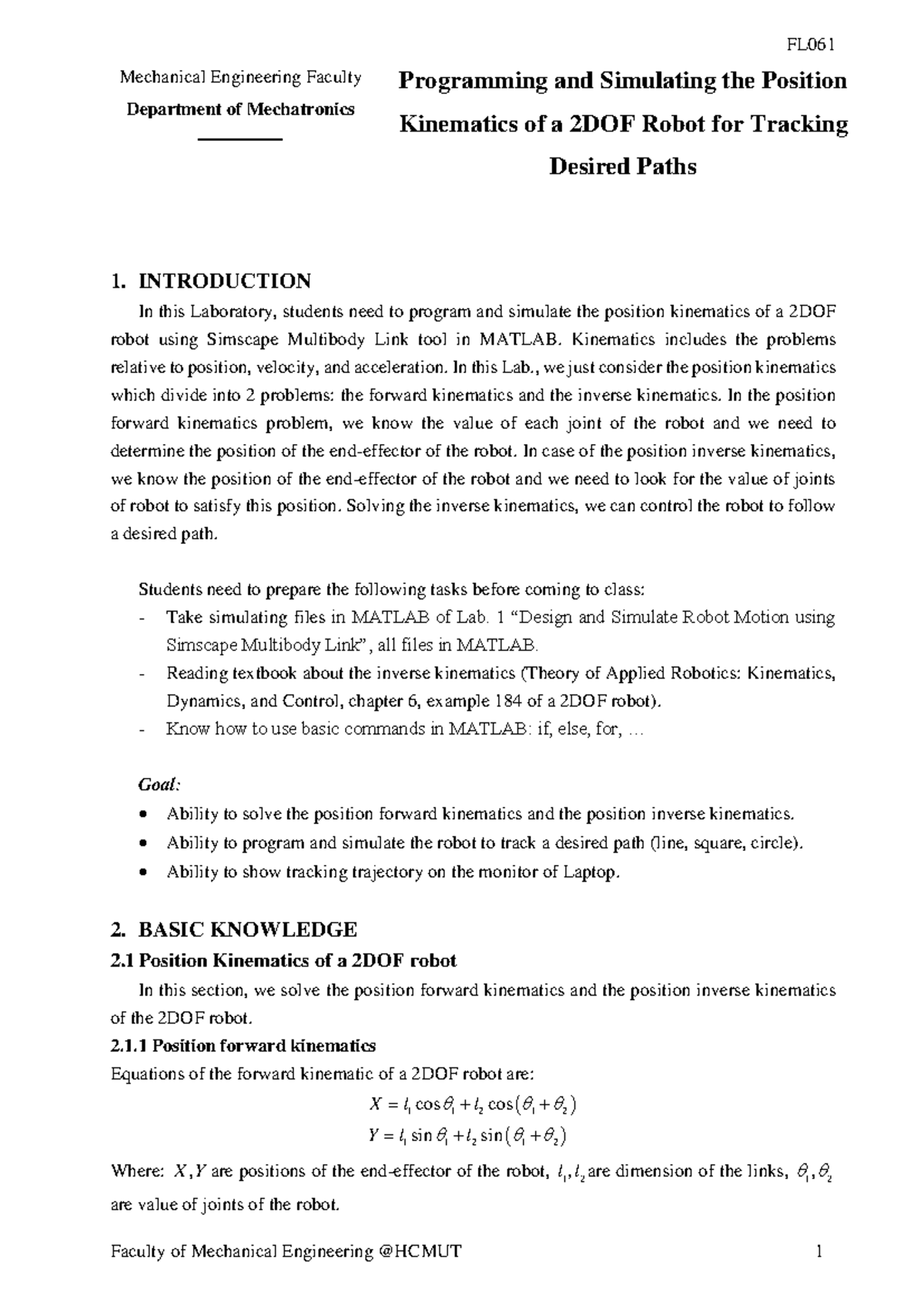 TN2-Programming Robot Kinematics in MATLAB - Laboratory Guide - Studocu