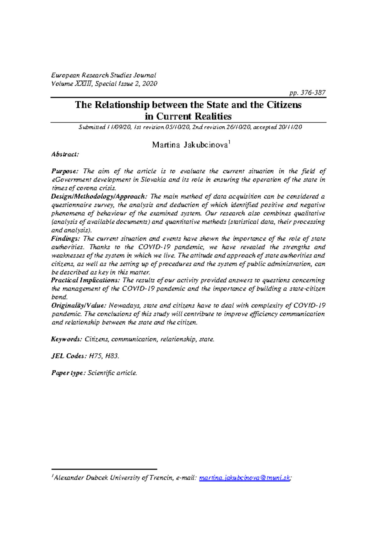 The Relationship between State and Citizens in Slovakia: eGovernment ...