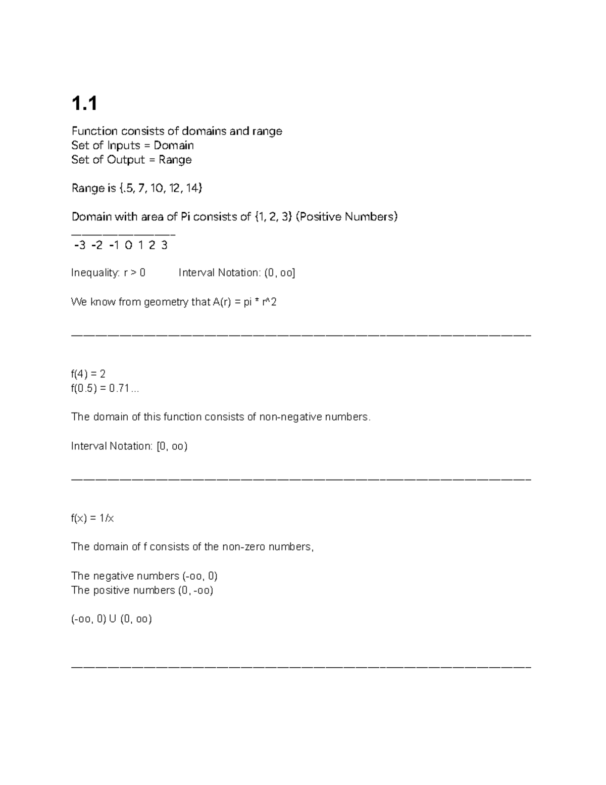 Precalculus (Math 3) Lecture Notes on Functions and Their Properties ...