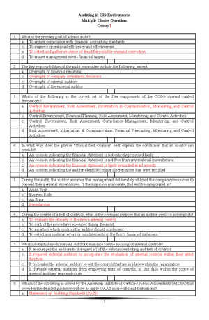 CHAPTER 4 MCQ CIS - Auditing in CIS Environment Multiple Choice ...