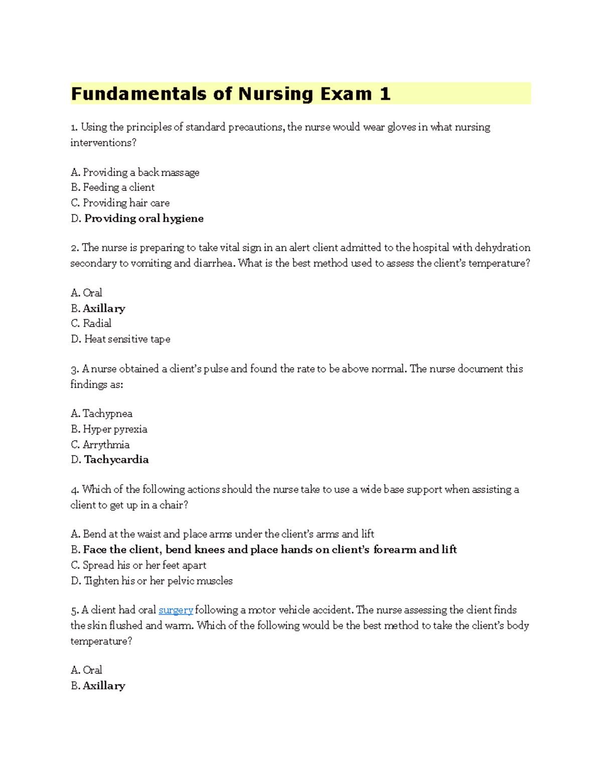 117228471 Fundamentals of Nursing Exam 1 Study Guide and Q&A - Studocu