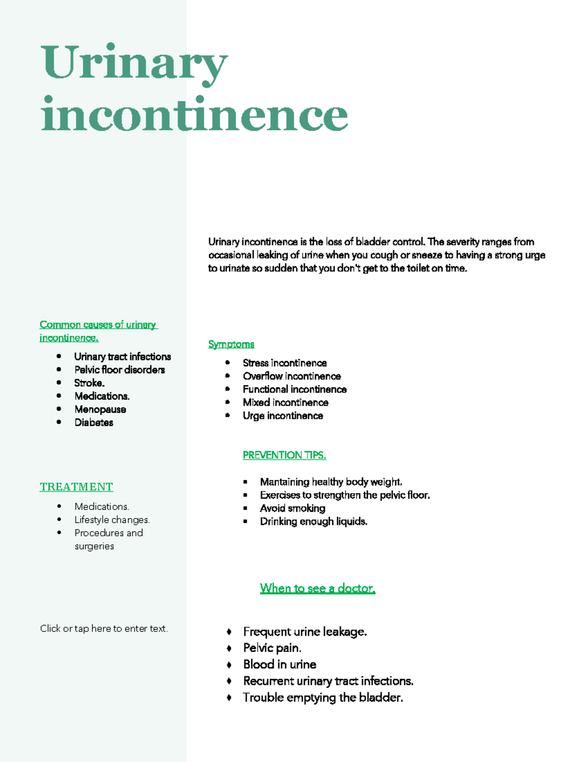 Urinary incontinence patient teaching - Urinary incontinence Common ...