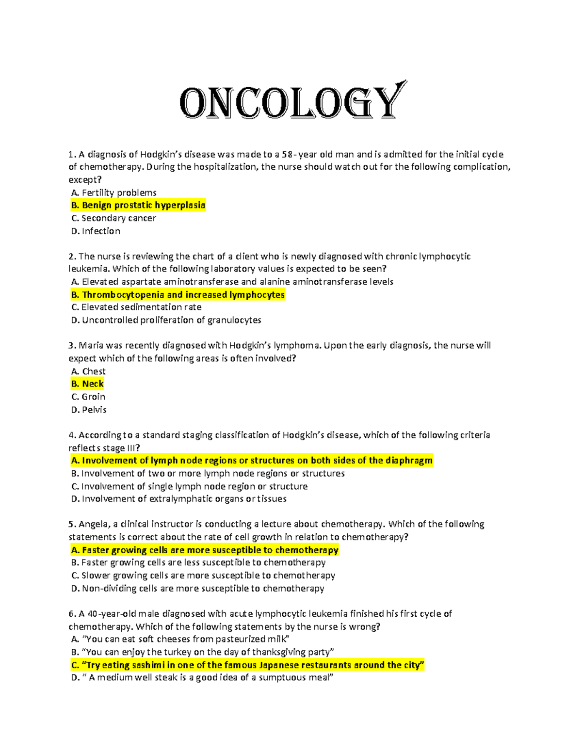 Oncology 1: Key Concepts and Nursing Considerations for Chemotherapy ...