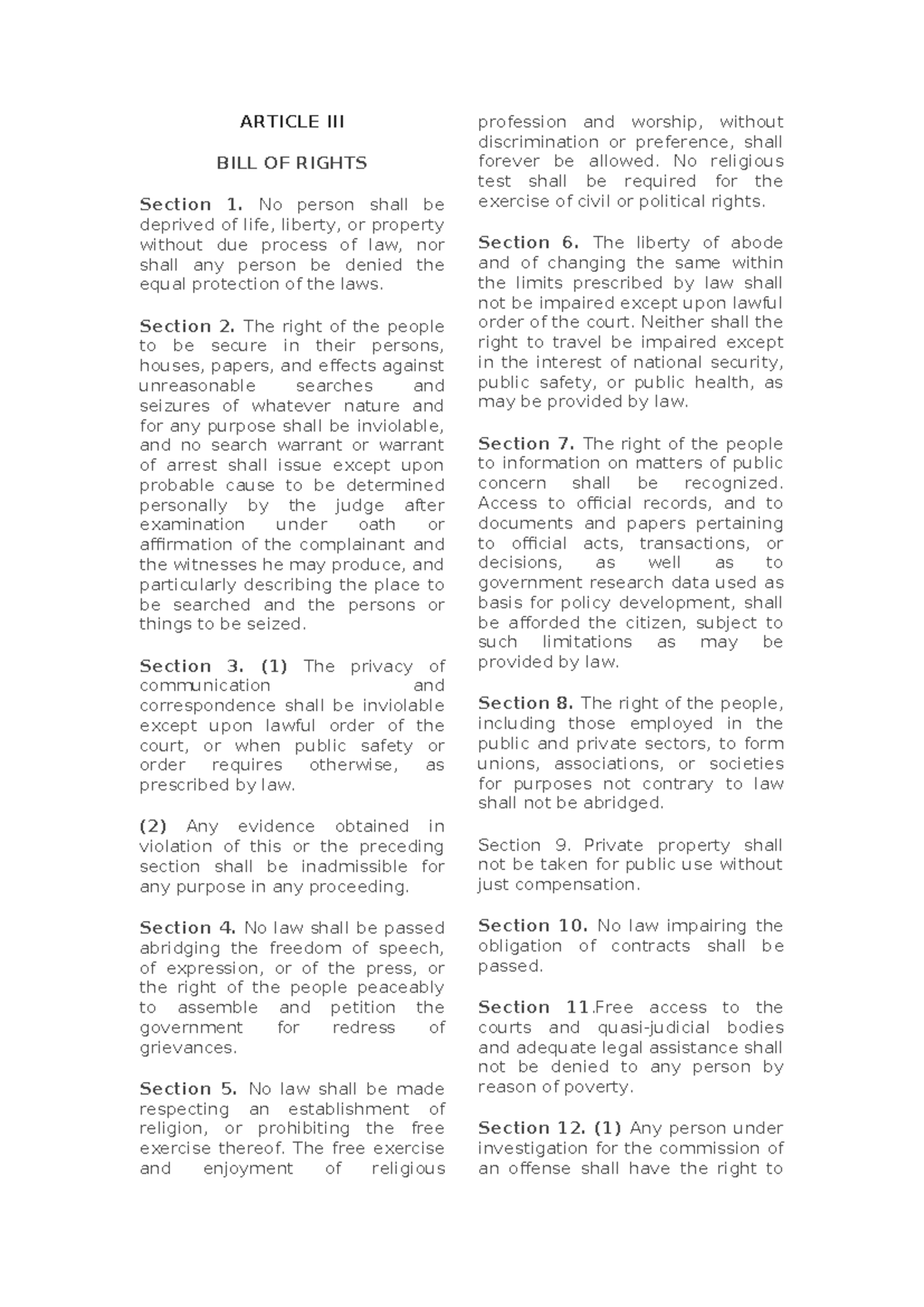 BILL OF RIGHTS Overview: Key Sections and Protections Explained - Studocu